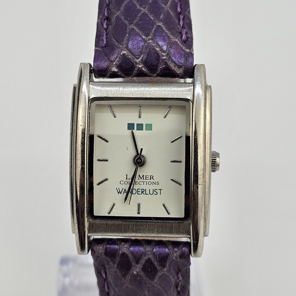 La Mer Collection Women's Watch 22MM White Dial Purple Leather Bands New Battery - Picture 1 of 14